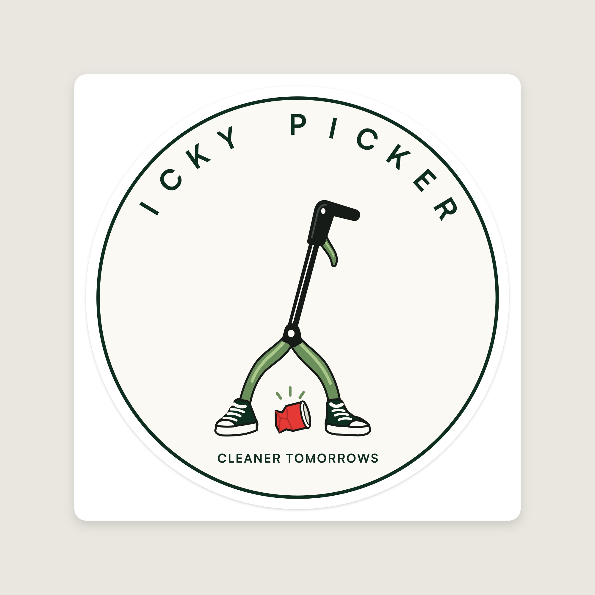 A 3-inch kiss-cut vinyl sticker: the round Icky Picker seal on a square backing.